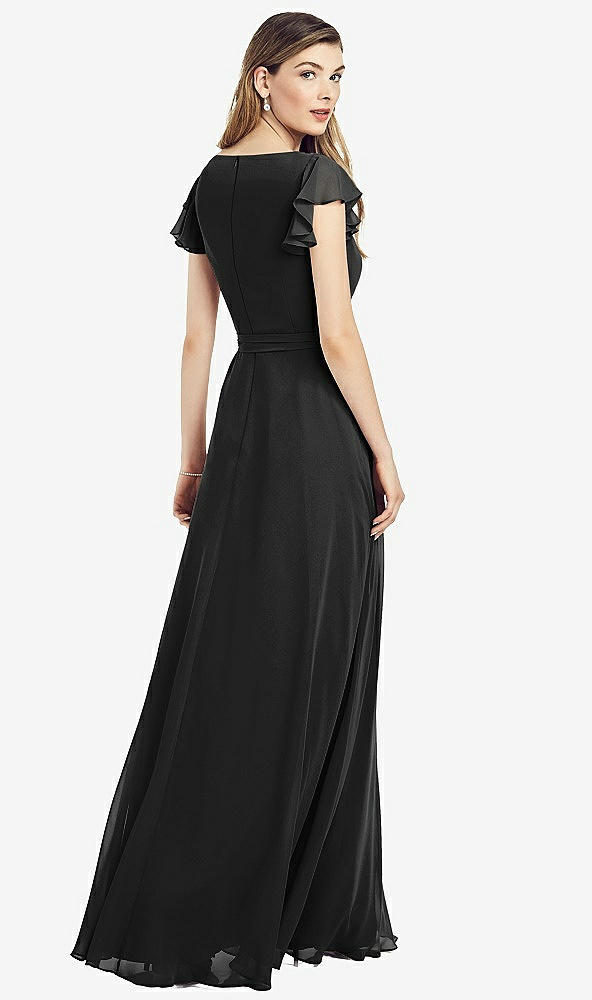 【NEW】【STYLE: 6817】フラッター 袖 フェイク ラップ シフォン ドレス【COLOR: Black】【SIZE: 00-30W】