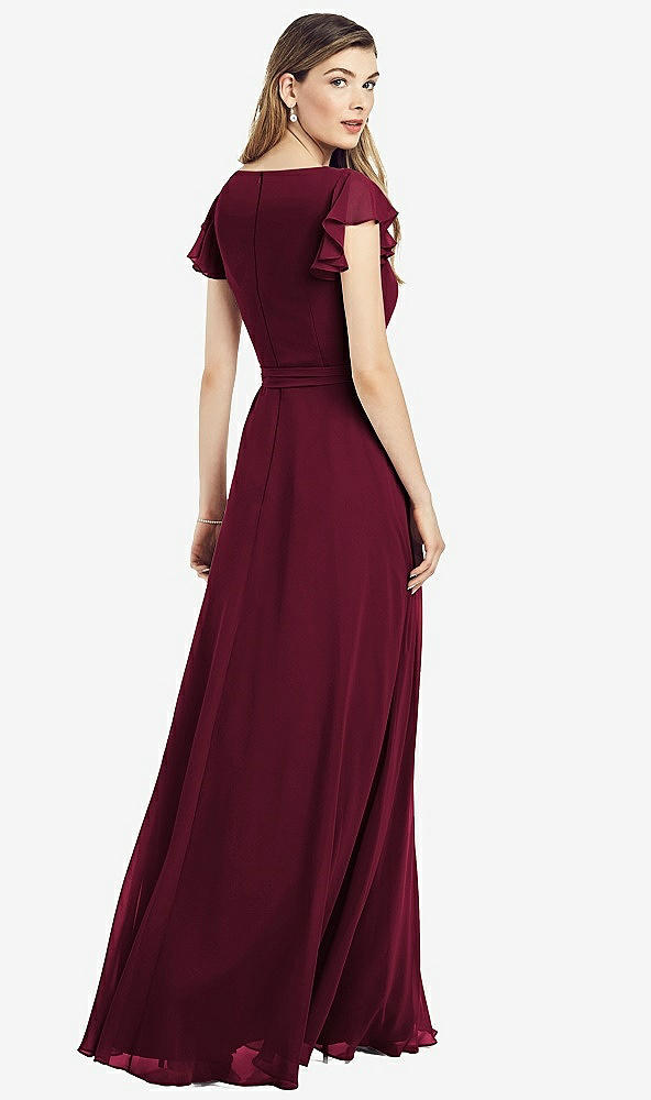 【NEW】【STYLE: 6817】フラッター 袖 フェイク ラップ シフォン ドレス【COLOR: Cabernet】【SIZE: 00-30W】