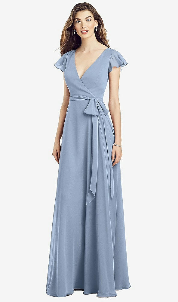 【NEW】【STYLE: 6817】フラッター 袖 フェイク ラップ シフォン ドレス【COLOR: Cloudy】【SIZE: 00-30W】