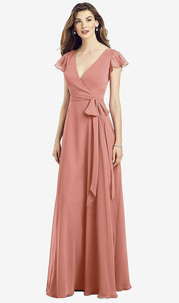 【NEW】【STYLE: 6817】フラッター 袖 フェイク ラップ シフォン ドレス【COLOR: Desert Rose】【SIZE: 00-30W】