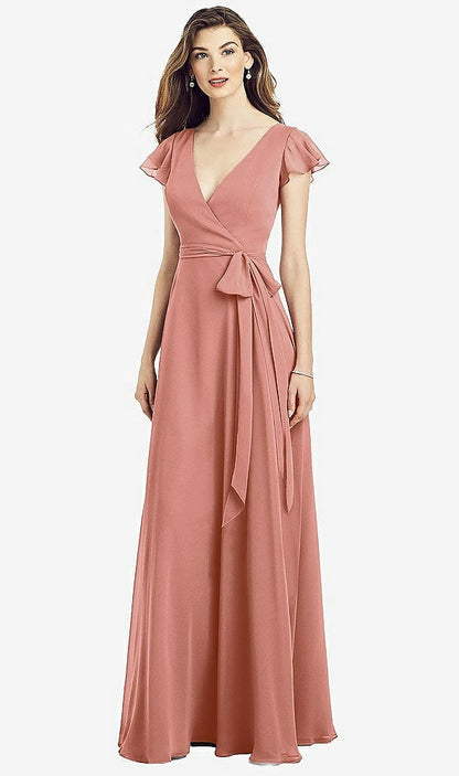 【NEW】【STYLE: 6817】フラッター 袖 フェイク ラップ シフォン ドレス【COLOR: Desert Rose】【SIZE: 00-30W】
