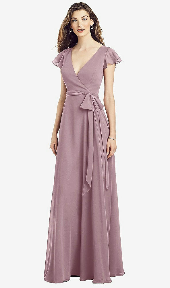 【NEW】【STYLE: 6817】フラッター 袖 フェイク ラップ シフォン ドレス【COLOR: Dusty Rose】【SIZE: 00-30W】