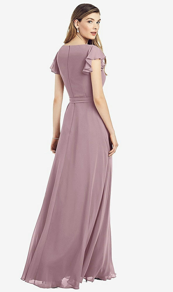 【NEW】【STYLE: 6817】フラッター 袖 フェイク ラップ シフォン ドレス【COLOR: Dusty Rose】【SIZE: 00-30W】