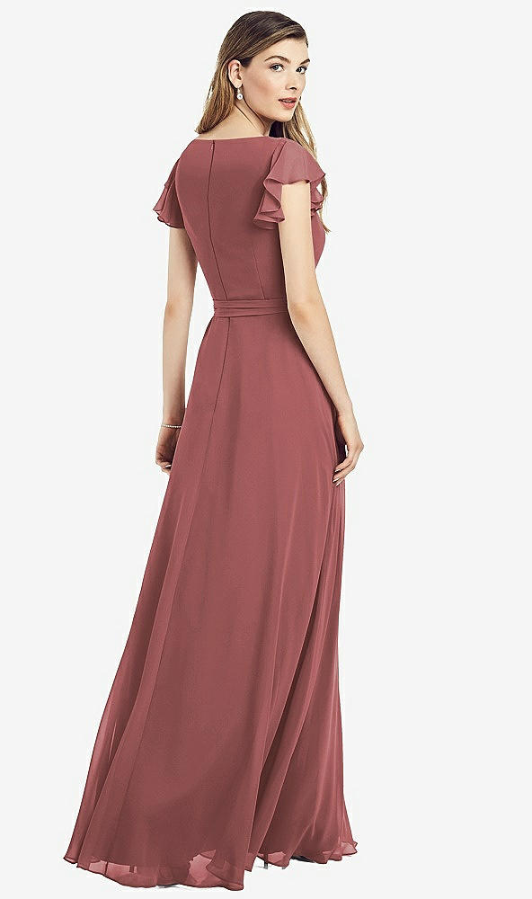 【NEW】【STYLE: 6817】フラッター 袖 フェイク ラップ シフォン ドレス【COLOR: English Rose】【SIZE: 00-30W】