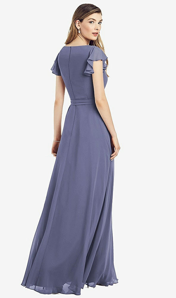 【NEW】【STYLE: 6817】フラッター 袖 フェイク ラップ シフォン ドレス【COLOR: French Blue】【SIZE: 00-30W】