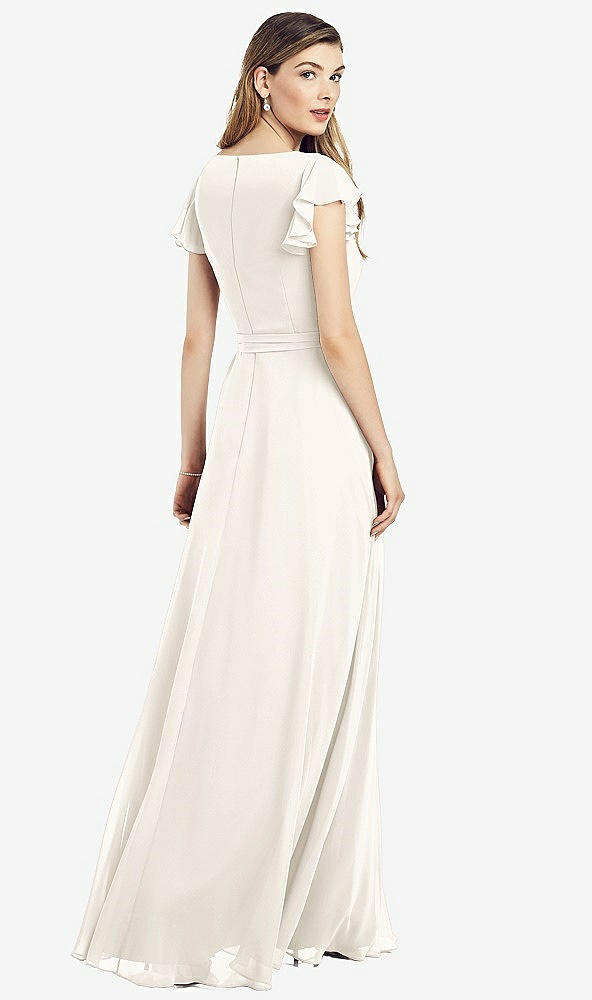 【STYLE: 6817】Flutter Sleeve Faux Wrap Chiffon Dress【COLOR: Ivory】
