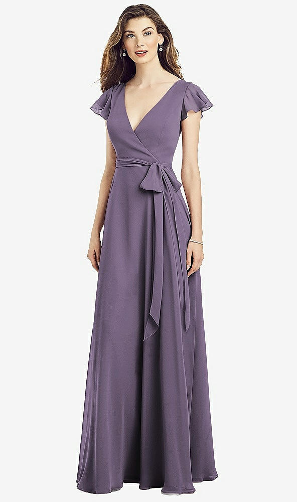 【NEW】【STYLE: 6817】フラッター 袖 フェイク ラップ シフォン ドレス【COLOR: Lavender】【SIZE: 00-30W】