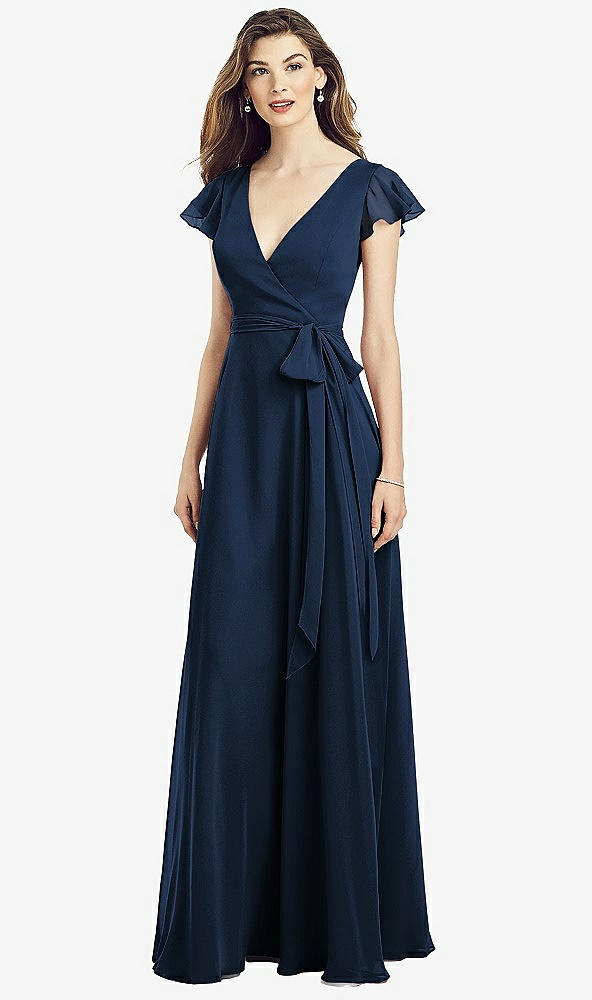 【NEW】【STYLE: 6817】フラッター 袖 フェイク ラップ シフォン ドレス【COLOR: Midnight Navy】【SIZE: 00-30W】