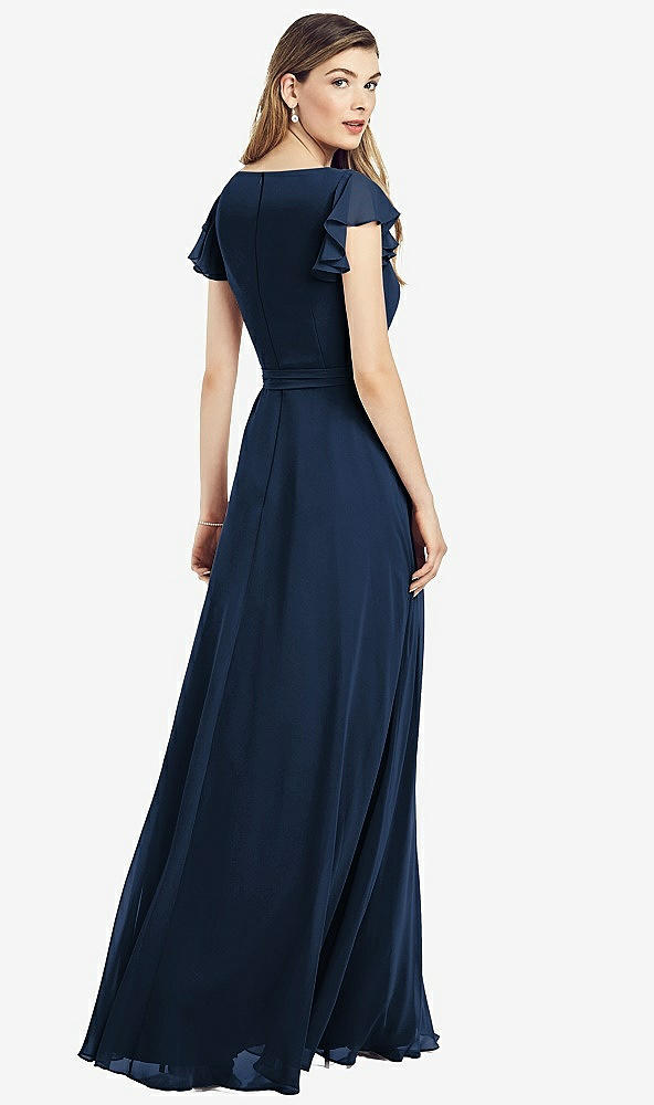 【NEW】【STYLE: 6817】フラッター 袖 フェイク ラップ シフォン ドレス【COLOR: Midnight Navy】【SIZE: 00-30W】