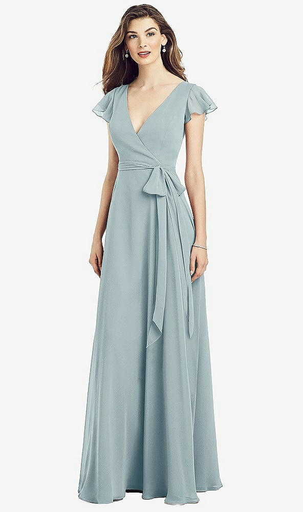 【NEW】【STYLE: 6817】フラッター 袖 フェイク ラップ シフォン ドレス【COLOR: Morning Sky】【SIZE: 00-30W】