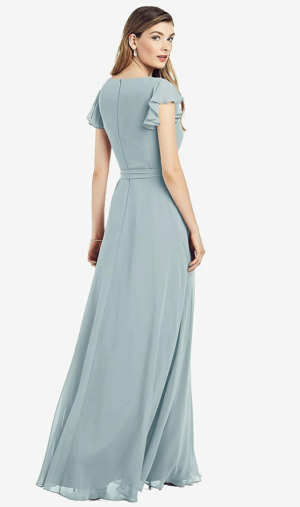 【NEW】【STYLE: 6817】フラッター 袖 フェイク ラップ シフォン ドレス【COLOR: Morning Sky】【SIZE: 00-30W】