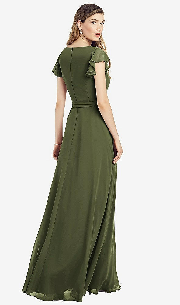 【NEW】【STYLE: 6817】フラッター 袖 フェイク ラップ シフォン ドレス【COLOR: Olive Green】【SIZE: 00-30W】