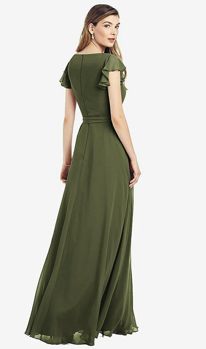 【NEW】【STYLE: 6817】フラッター 袖 フェイク ラップ シフォン ドレス【COLOR: Olive Green】【SIZE: 00-30W】
