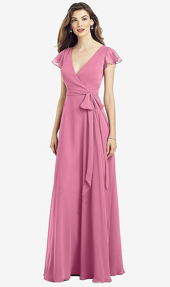 【NEW】【STYLE: 6817】フラッター 袖 フェイク ラップ シフォン ドレス【COLOR: Orchid Pink】【SIZE: 00-30W】