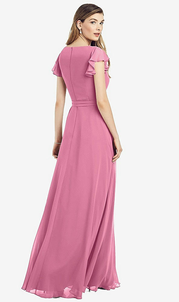 【NEW】【STYLE: 6817】フラッター 袖 フェイク ラップ シフォン ドレス【COLOR: Orchid Pink】【SIZE: 00-30W】