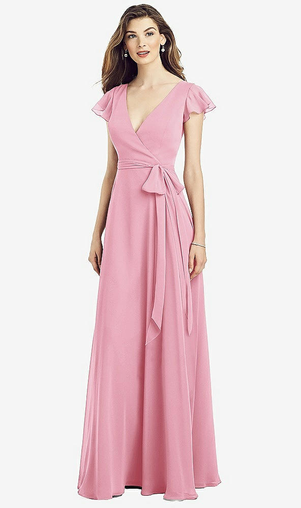 【NEW】【STYLE: 6817】フラッター 袖 フェイク ラップ シフォン ドレス【COLOR: Peony Pink】【SIZE: 00-30W】