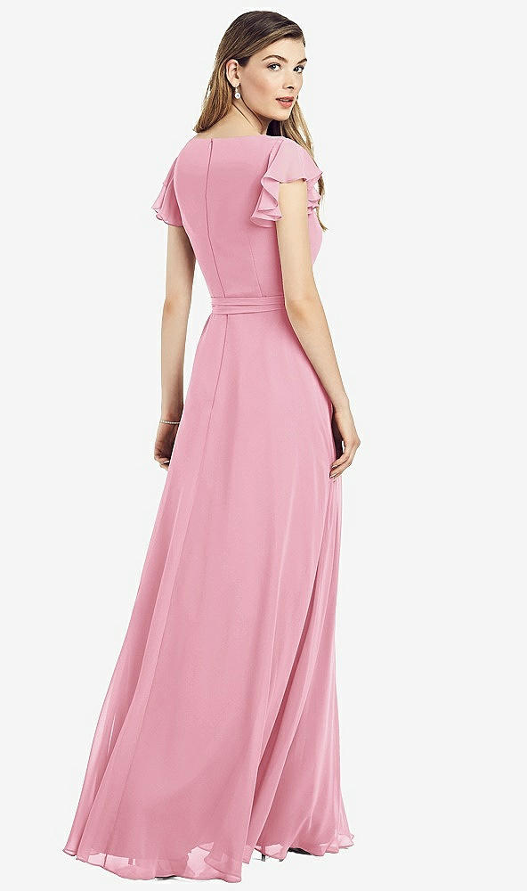 【NEW】【STYLE: 6817】フラッター 袖 フェイク ラップ シフォン ドレス【COLOR: Peony Pink】【SIZE: 00-30W】
