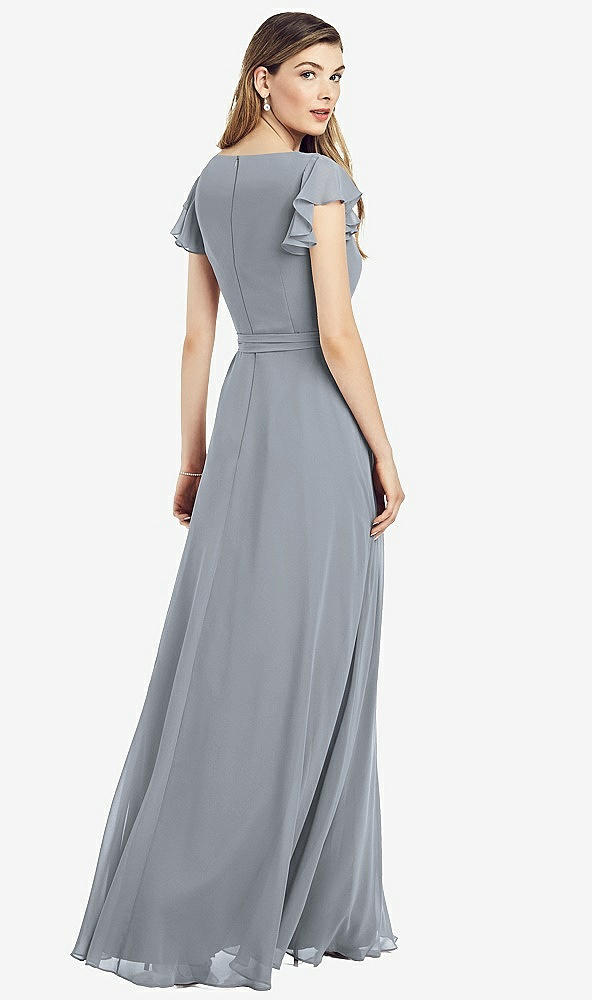 【NEW】【STYLE: 6817】フラッター 袖 フェイク ラップ シフォン ドレス【COLOR: Platinum】【SIZE: 00-30W】