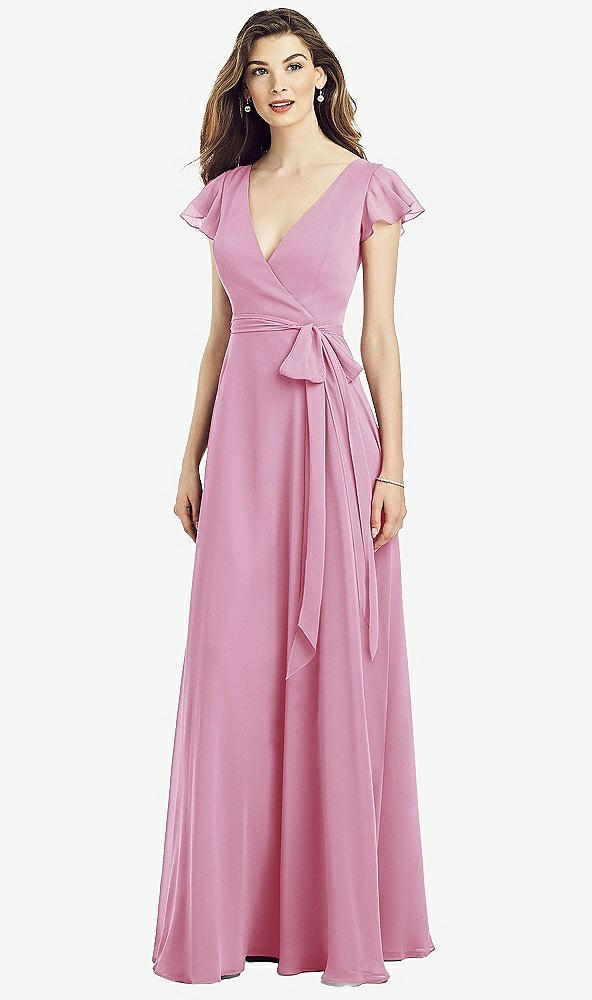 【NEW】【STYLE: 6817】フラッター 袖 フェイク ラップ シフォン ドレス【COLOR: Powder Pink】【SIZE: 00-30W】