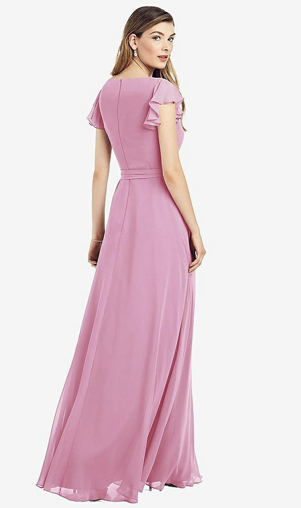 【NEW】【STYLE: 6817】フラッター 袖 フェイク ラップ シフォン ドレス【COLOR: Powder Pink】【SIZE: 00-30W】