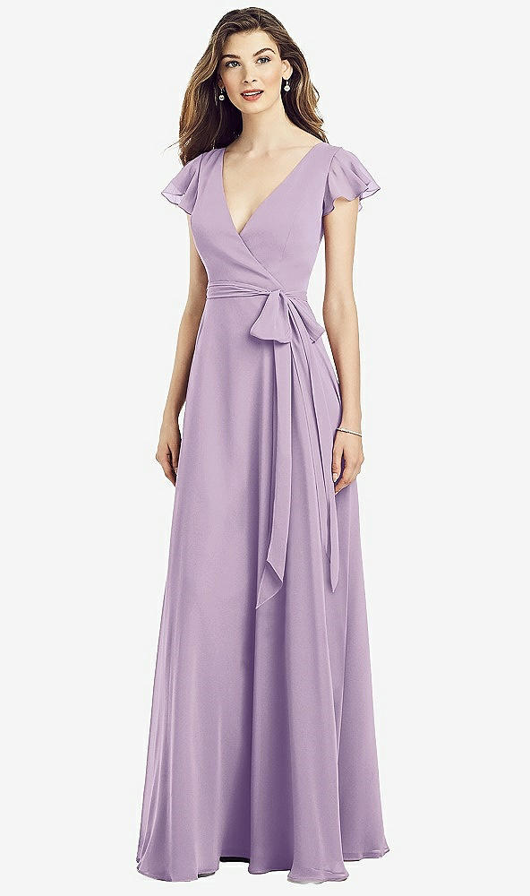 【NEW】【STYLE: 6817】フラッター 袖 フェイク ラップ シフォン ドレス【COLOR: Pale Purple】【SIZE: 00-30W】