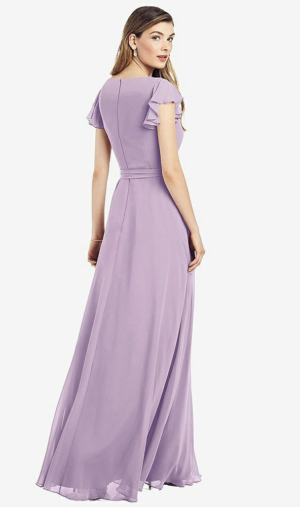 【NEW】【STYLE: 6817】フラッター 袖 フェイク ラップ シフォン ドレス【COLOR: Pale Purple】【SIZE: 00-30W】