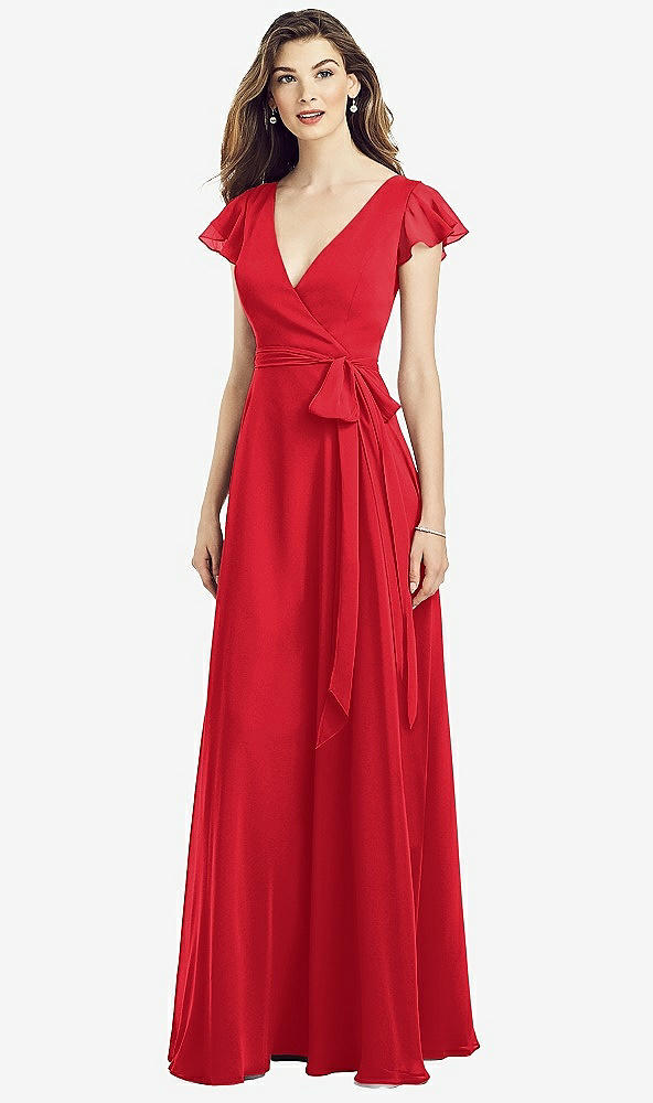【NEW】【STYLE: 6817】フラッター 袖 フェイク ラップ シフォン ドレス【COLOR: Parisian Red】【SIZE: 00-30W】
