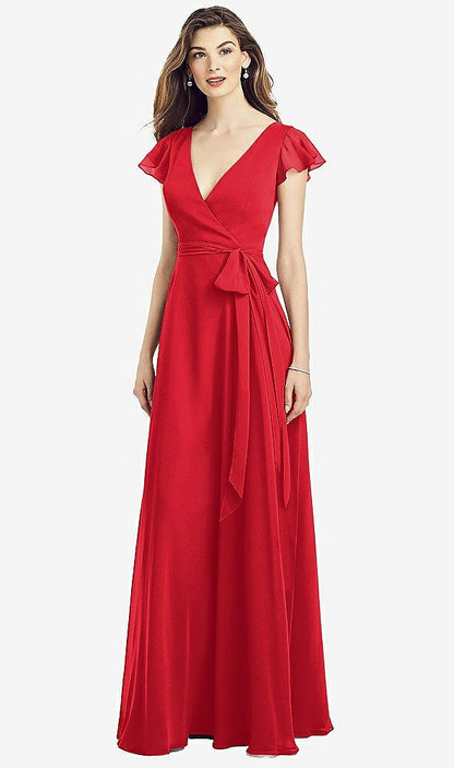 【NEW】【STYLE: 6817】フラッター 袖 フェイク ラップ シフォン ドレス【COLOR: Parisian Red】【SIZE: 00-30W】