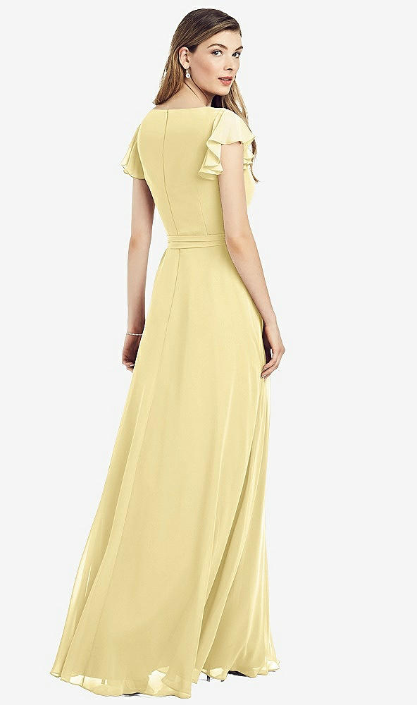 【NEW】【STYLE: 6817】フラッター 袖 フェイク ラップ シフォン ドレス【COLOR: Pale Yellow】【SIZE: 00-30W】