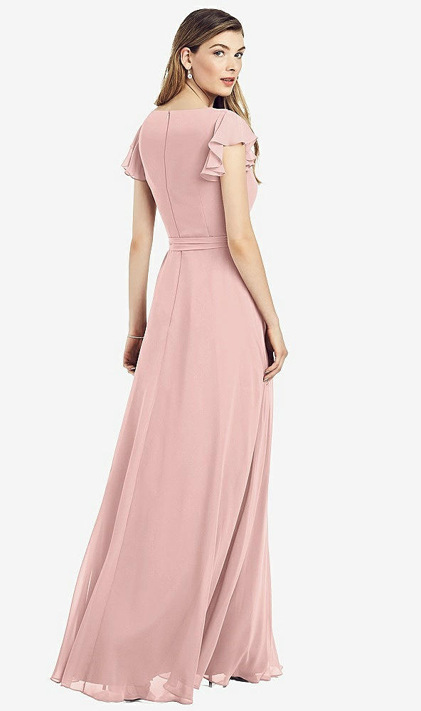 【NEW】【STYLE: 6817】フラッター 袖 フェイク ラップ シフォン ドレス【COLOR: Rose - PANTONE Rose Quartz】【SIZE: 00-30W】