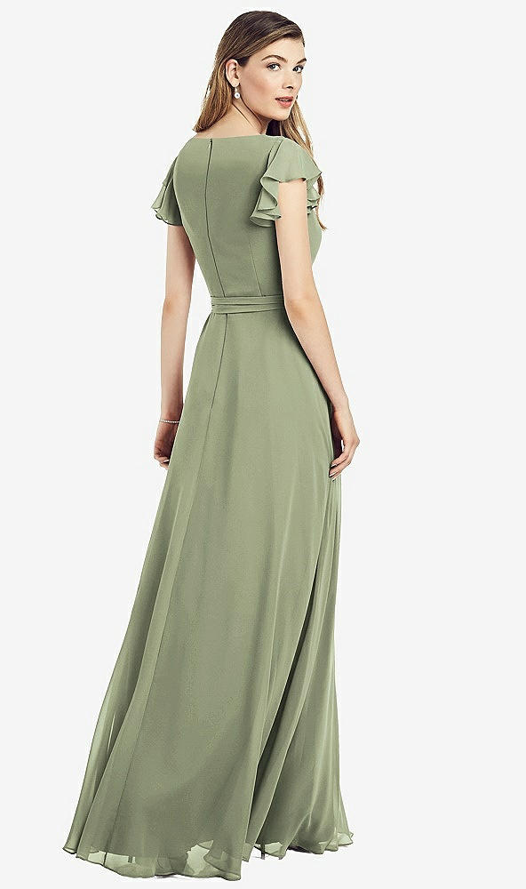 【NEW】【STYLE: 6817】フラッター 袖 フェイク ラップ シフォン ドレス【COLOR: Sage】【SIZE: 00-30W】