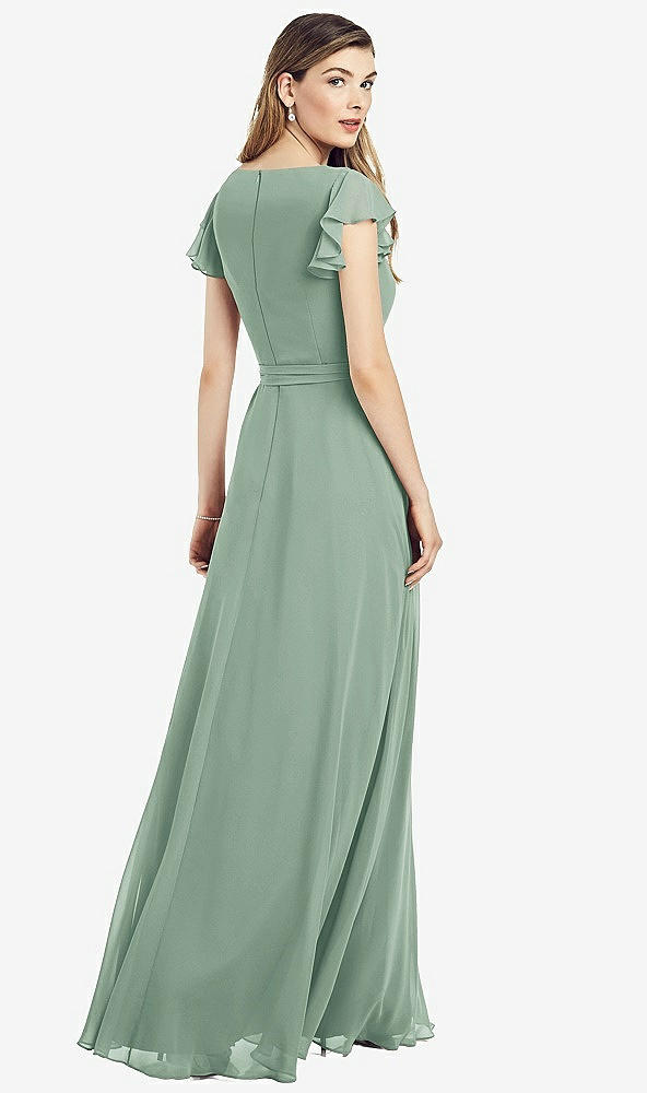 【STYLE: 6817】Flutter Sleeve Faux Wrap Chiffon Dress【COLOR: Seagrass】