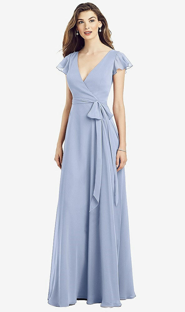 【NEW】【STYLE: 6817】フラッター 袖 フェイク ラップ シフォン ドレス【COLOR: Sky Blue】【SIZE: 00-30W】