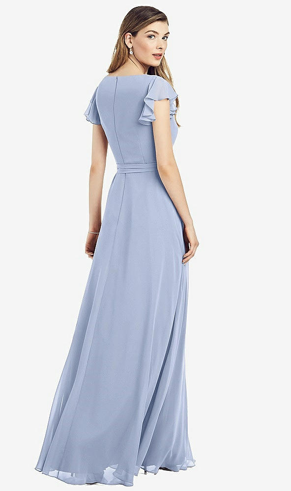 【NEW】【STYLE: 6817】フラッター 袖 フェイク ラップ シフォン ドレス【COLOR: Sky Blue】【SIZE: 00-30W】