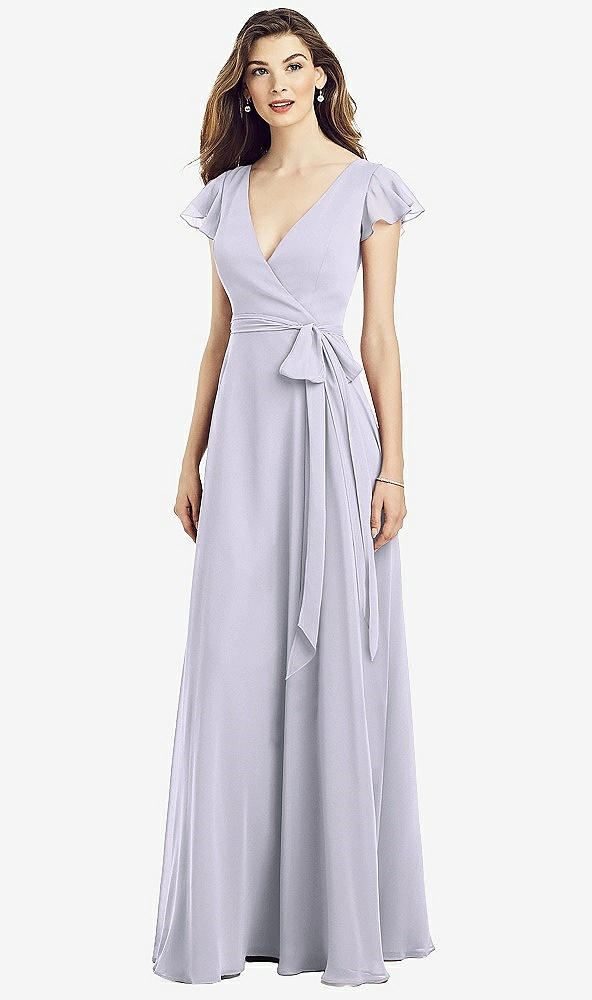 【NEW】【STYLE: 6817】フラッター 袖 フェイク ラップ シフォン ドレス【COLOR: Silver Dove】【SIZE: 00-30W】