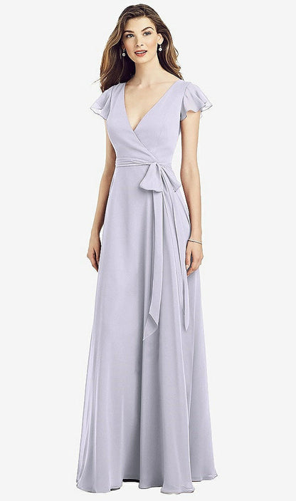 【NEW】【STYLE: 6817】フラッター 袖 フェイク ラップ シフォン ドレス【COLOR: Silver Dove】【SIZE: 00-30W】
