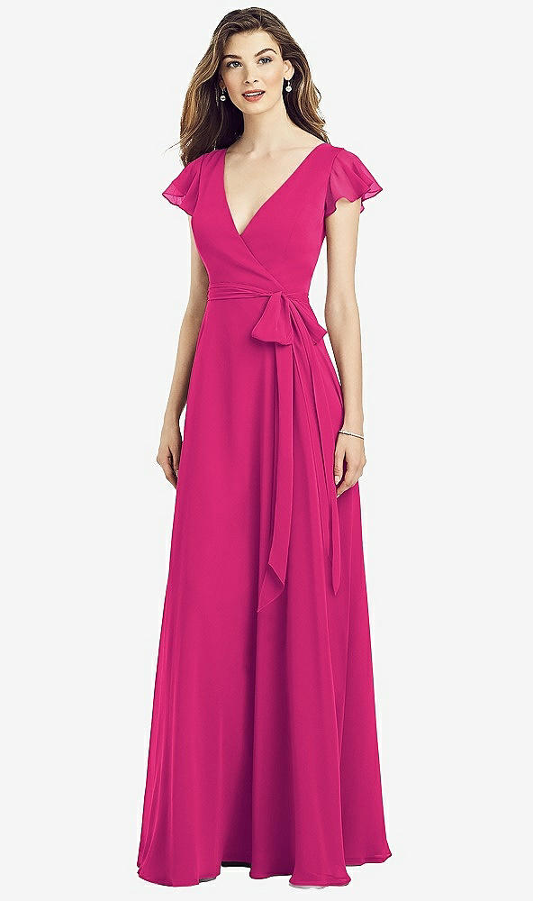 【NEW】【STYLE: 6817】フラッター 袖 フェイク ラップ シフォン ドレス【COLOR: Think Pink】【SIZE: 00-30W】