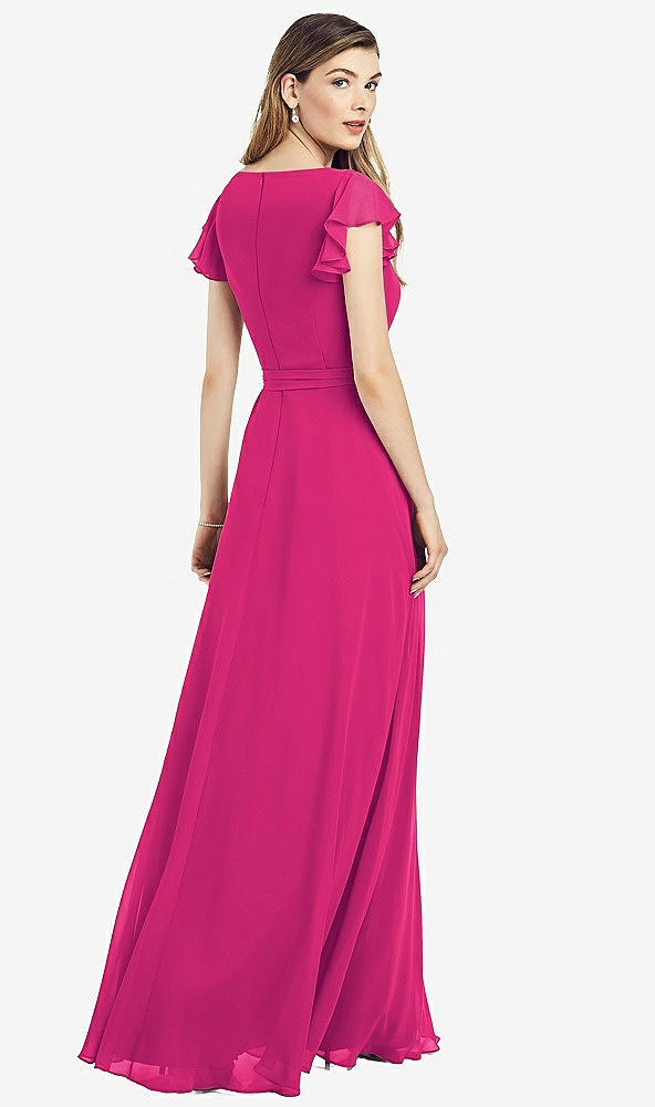 【NEW】【STYLE: 6817】フラッター 袖 フェイク ラップ シフォン ドレス【COLOR: Think Pink】【SIZE: 00-30W】