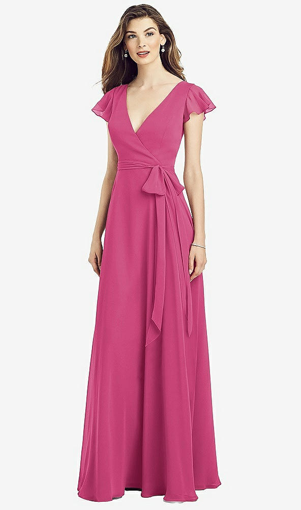 【NEW】【STYLE: 6817】フラッター 袖 フェイク ラップ シフォン ドレス【COLOR: Tea Rose】【SIZE: 00-30W】