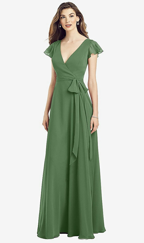 【NEW】【STYLE: 6817】フラッター 袖 フェイク ラップ シフォン ドレス【COLOR: Vineyard Green】【SIZE: 00-30W】