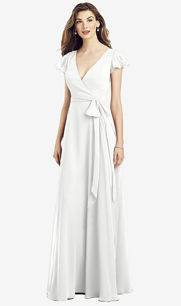 【STYLE: 6817】Flutter Sleeve Faux Wrap Chiffon Dress【COLOR: White】