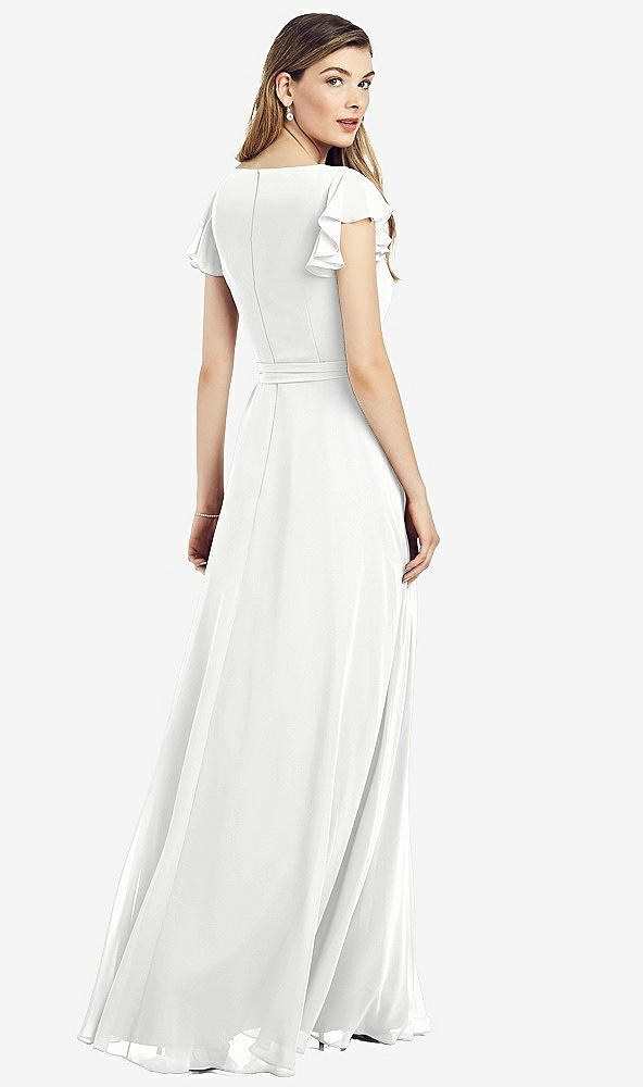 【STYLE: 6817】Flutter Sleeve Faux Wrap Chiffon Dress【COLOR: White】