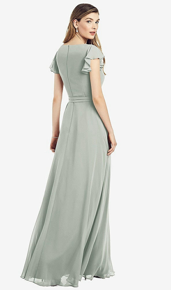 【STYLE: 6817】Flutter Sleeve Faux Wrap Chiffon Dress【COLOR: Willow Green】