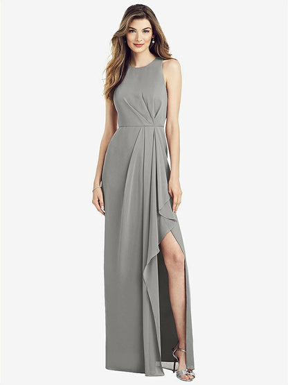 【NEW】【STYLE: 6818】ノースリーブ シフォン ドレス ドレープ フロント スリット【COLOR: Chelsea Gray】【SIZE: 00-30W】