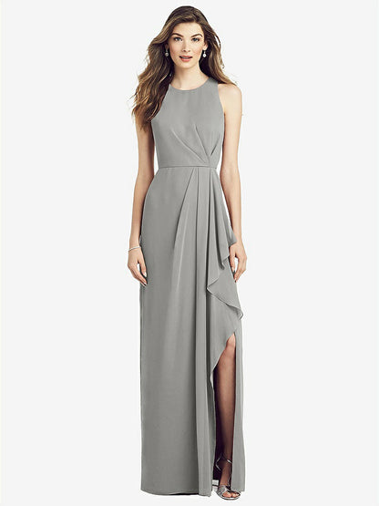 【NEW】【STYLE: 6818】ノースリーブ シフォン ドレス ドレープ フロント スリット【COLOR: Chelsea Gray】【SIZE: 00-30W】