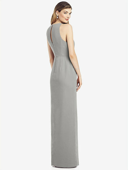 【NEW】【STYLE: 6818】ノースリーブ シフォン ドレス ドレープ フロント スリット【COLOR: Chelsea Gray】【SIZE: 00-30W】
