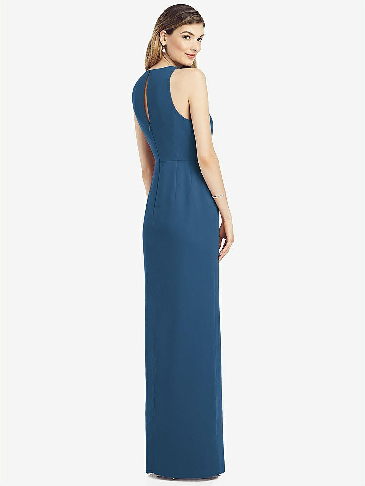 【NEW】【STYLE: 6818】ノースリーブ シフォン ドレス ドレープ フロント スリット【COLOR: Dusk Blue】【SIZE: 00-30W】