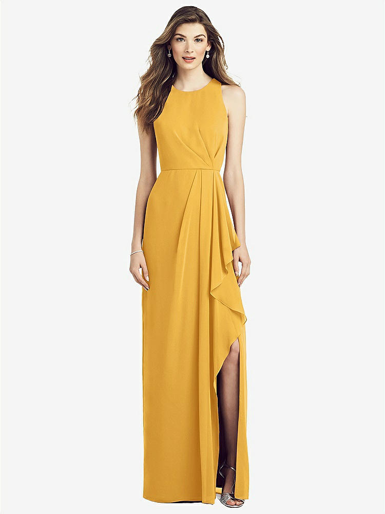【NEW】【STYLE: 6818】ノースリーブ シフォン ドレス ドレープ フロント スリット【COLOR: NYC Yellow】【SIZE: 00-30W】