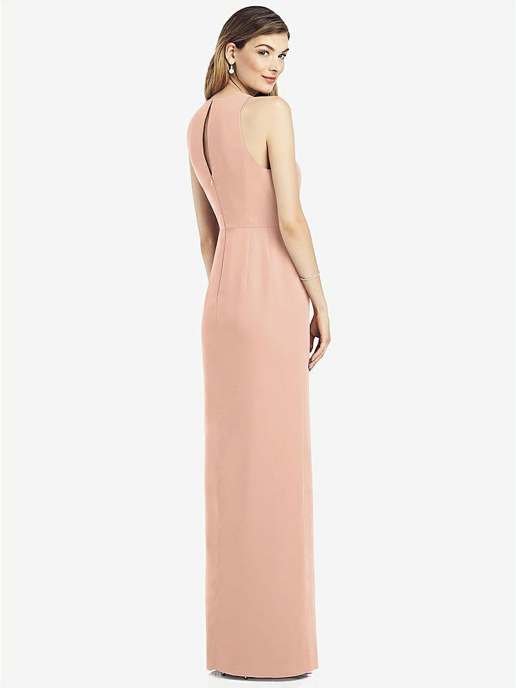 【NEW】【STYLE: 6818】ノースリーブ シフォン ドレス ドレープ フロント スリット【COLOR: Pale Peach】【SIZE: 00-30W】