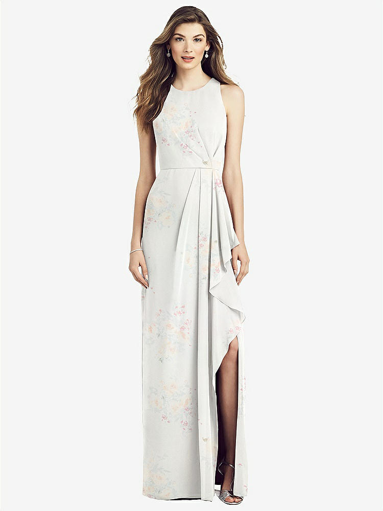 【STYLE: 6818】Sleeveless Chiffon Dress with Draped Front Slit【COLOR: Spring Fling】